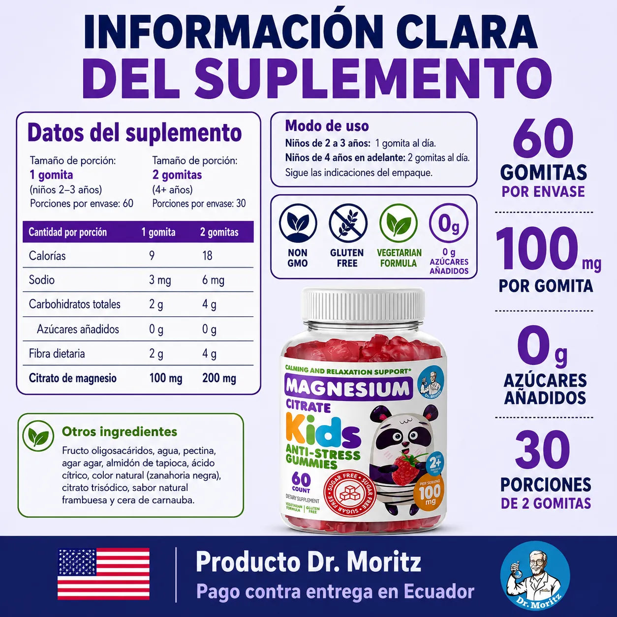 Dr. Moritz Magnesio Kids Sin Azúcar